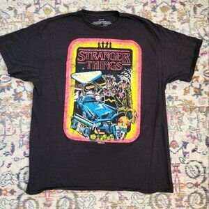 Stranger Things Iconic TV Series Men's Black Neon Cult Graphic Tee T-shirt Large